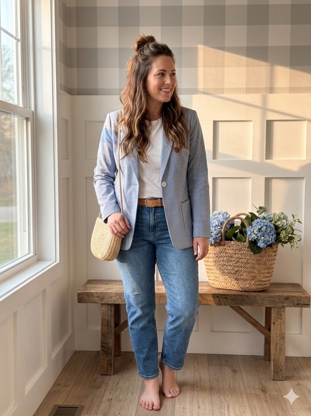 Nordstrom Light Blue Pinstripe Blazer Small